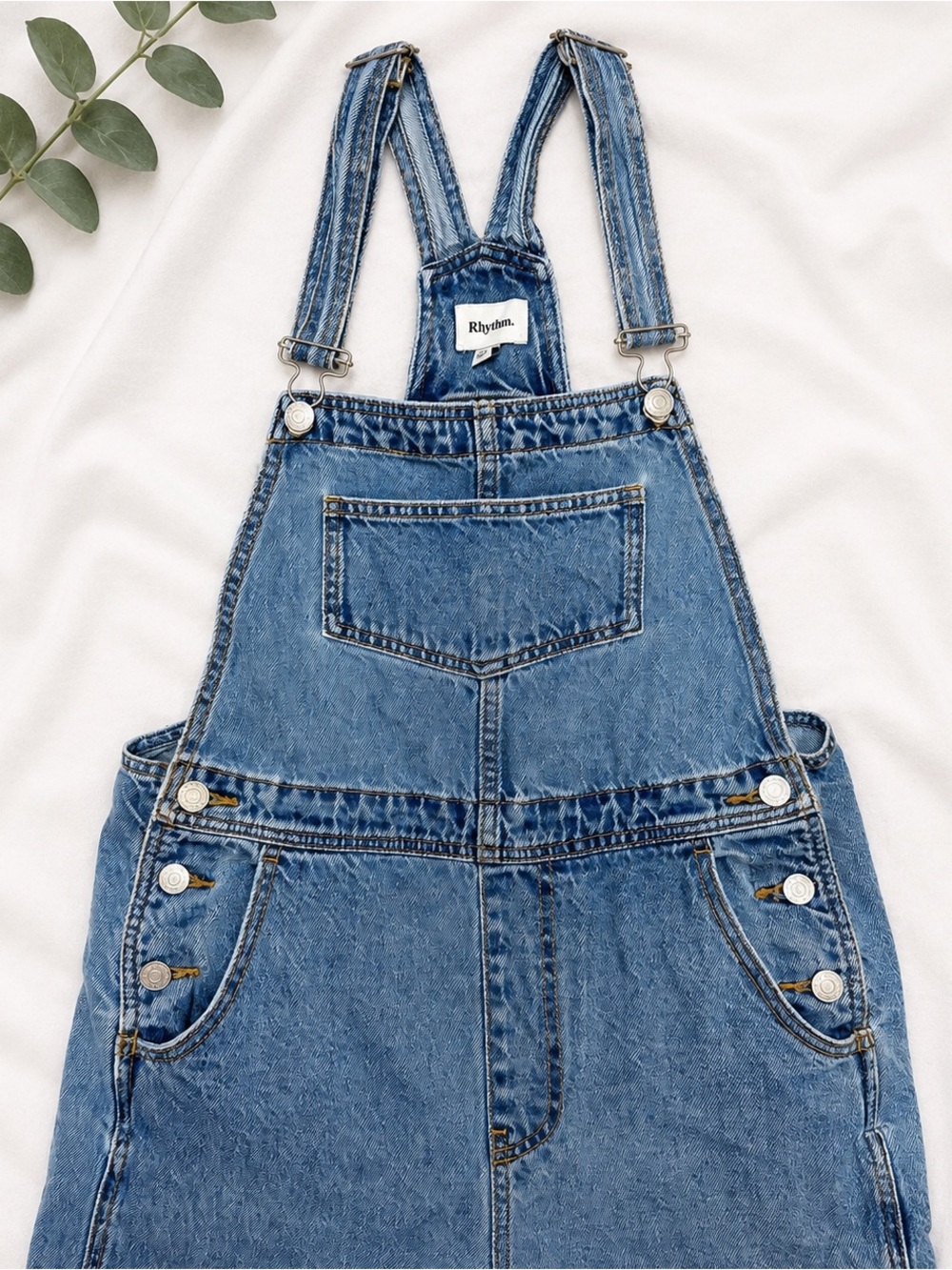 Rhythm Denim Overalls Medium Wash Straight Leg Size S - Picture 2 of 5